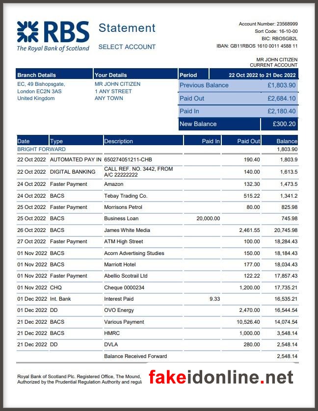 HSBC Editable Word Bank Statement
